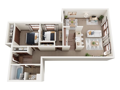 Floor plan for 2 beds, 1 bath, 850 sqft